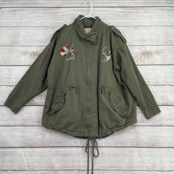 En Creme Floral Embroidered Military Jacket Women's Size‎ Medium Green - Picture 1 of 14